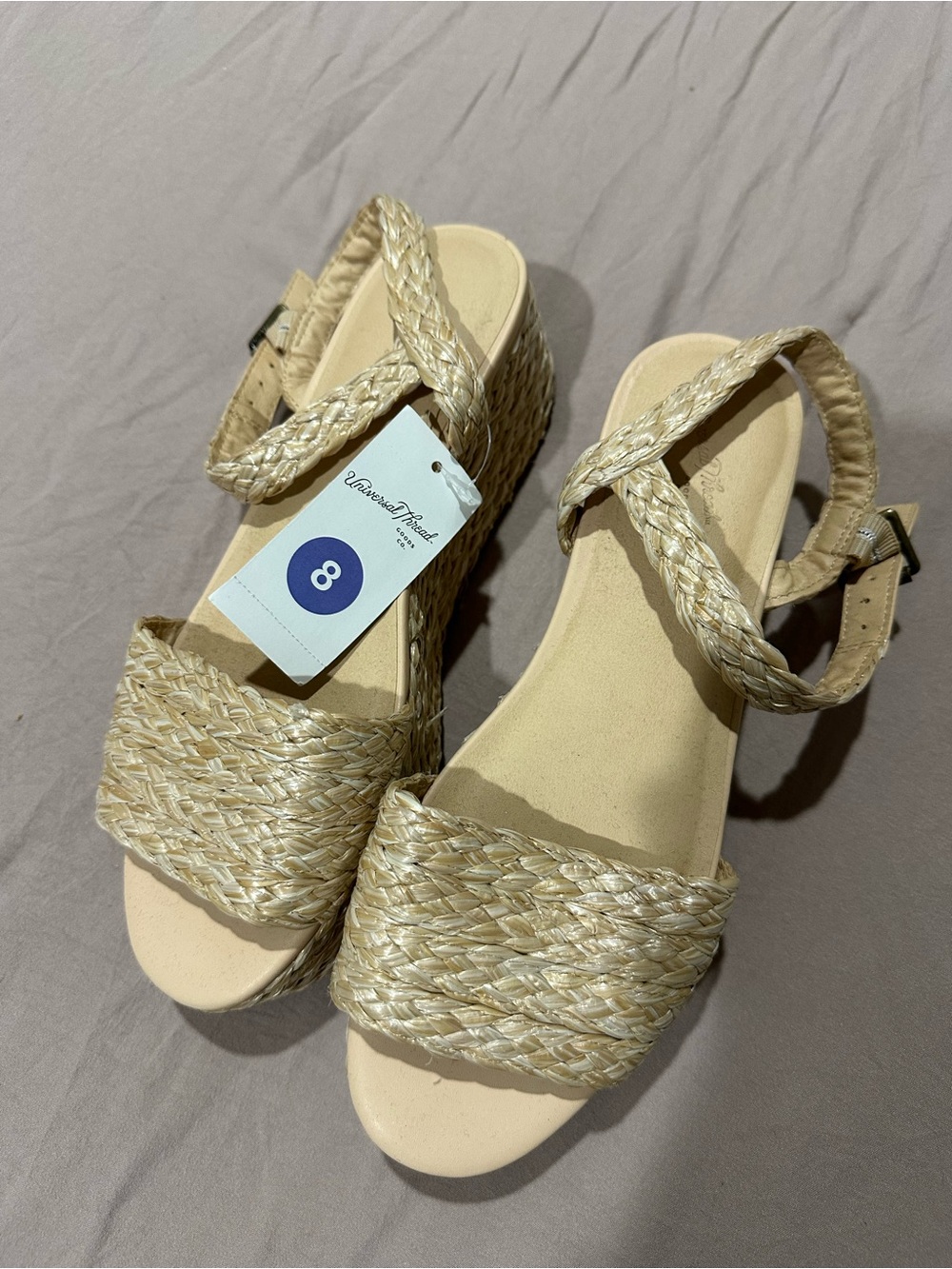 Woven Ankle-Strap platform Sandals in Natural Straw